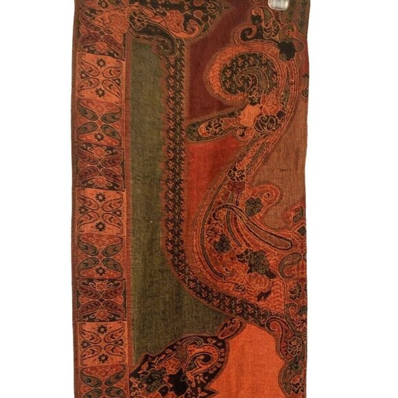 Vintage Pashmina & Silk Scarf Shawl Fall Colors - Picture 11 of 12